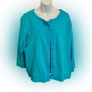 Rafaella Vibrant Blue Button-Front 3/4 Sleeve Cardigan and Tank